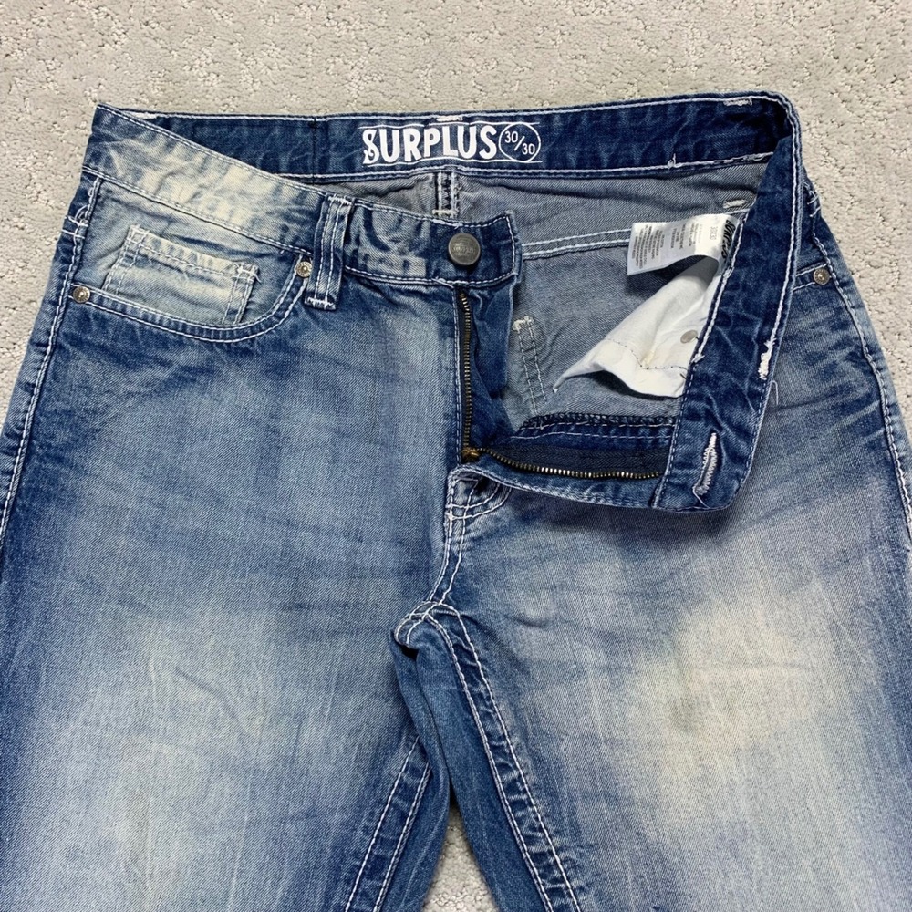 SURPLUS Jeans Mens 30x30 Blue Light Wash Straight Leg Denim Pants‎ Embroidered